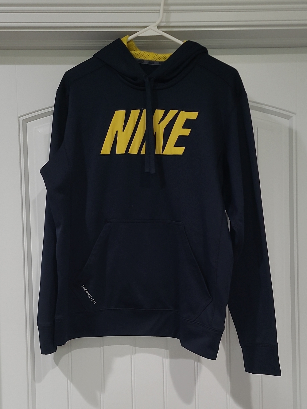 Nike Men’s Navy Hoodie with Yellow Logo